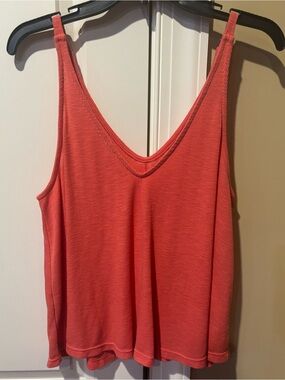 Free People Coral Ribbed V-Neck Tank Top